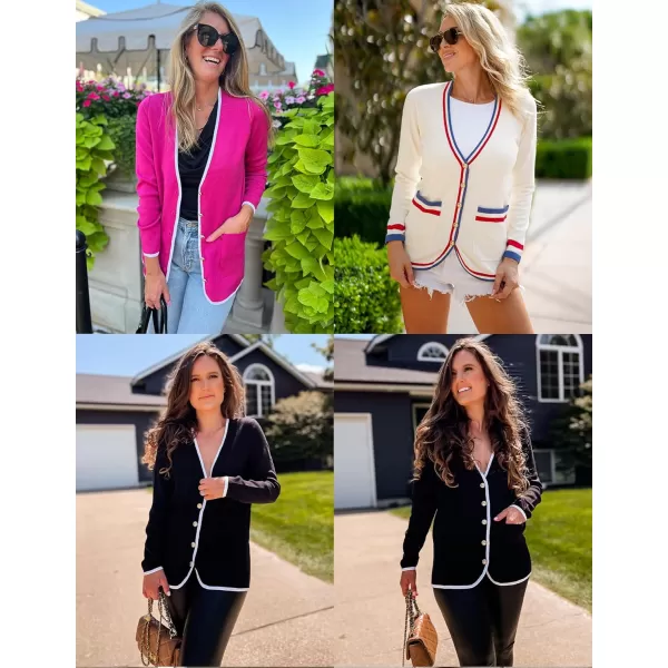 imageZESICA Womens 2024 Color Block Cardigan Sweaters Long Sleeve Button Down Open Front Coatigan with PocketsDarkblue