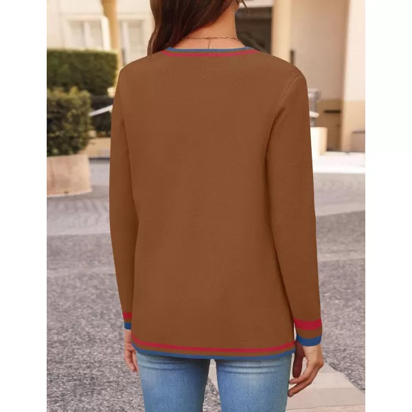 imageZESICA Womens 2024 Color Block Cardigan Sweaters Long Sleeve Button Down Open Front Coatigan with PocketsDarkbrown