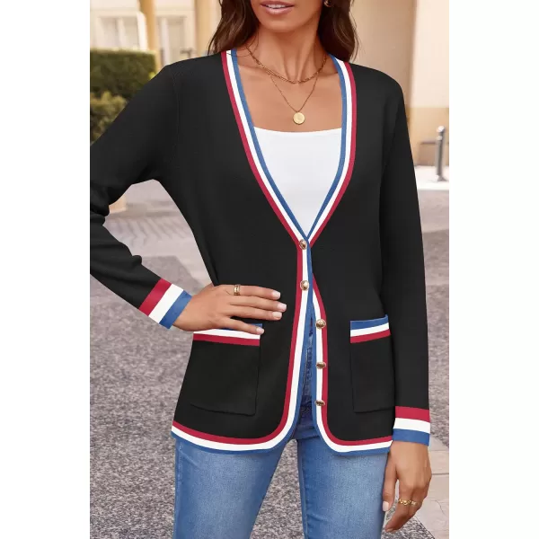 imageZESICA Womens 2024 Color Block Cardigan Sweaters Long Sleeve Button Down Open Front Coatigan with PocketsEbony
