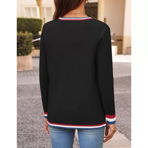imageZESICA Womens 2024 Color Block Cardigan Sweaters Long Sleeve Button Down Open Front Coatigan with PocketsEbony