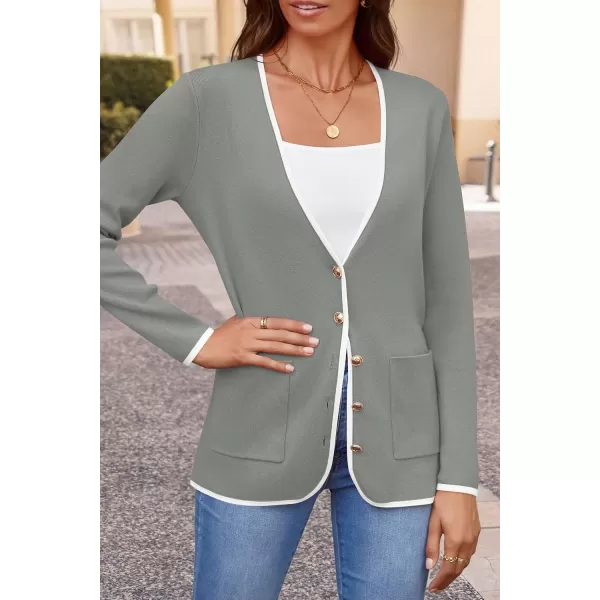 imageZESICA Womens 2024 Color Block Cardigan Sweaters Long Sleeve Button Down Open Front Coatigan with PocketsGrey