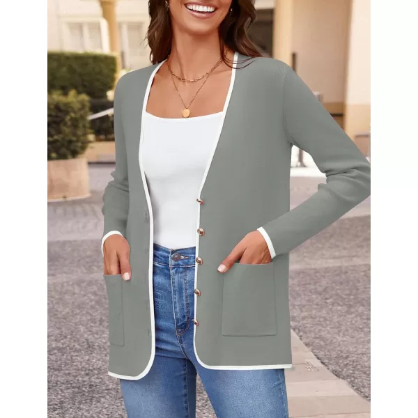 imageZESICA Womens 2024 Color Block Cardigan Sweaters Long Sleeve Button Down Open Front Coatigan with PocketsGrey