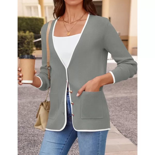 imageZESICA Womens 2024 Color Block Cardigan Sweaters Long Sleeve Button Down Open Front Coatigan with PocketsGrey