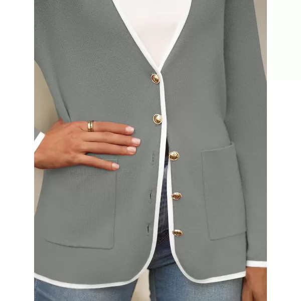 imageZESICA Womens 2024 Color Block Cardigan Sweaters Long Sleeve Button Down Open Front Coatigan with PocketsGrey