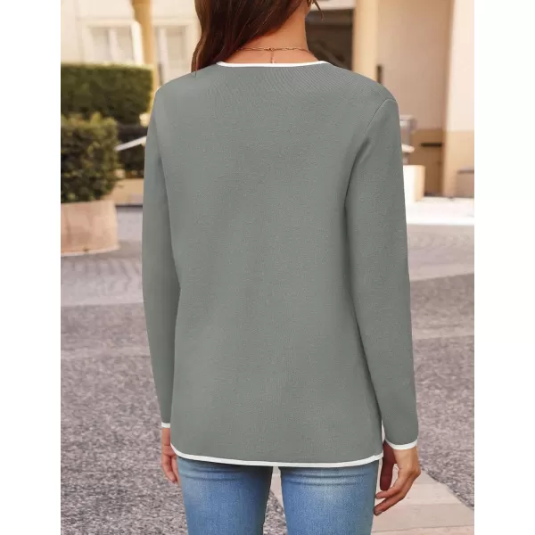 imageZESICA Womens 2024 Color Block Cardigan Sweaters Long Sleeve Button Down Open Front Coatigan with PocketsGrey