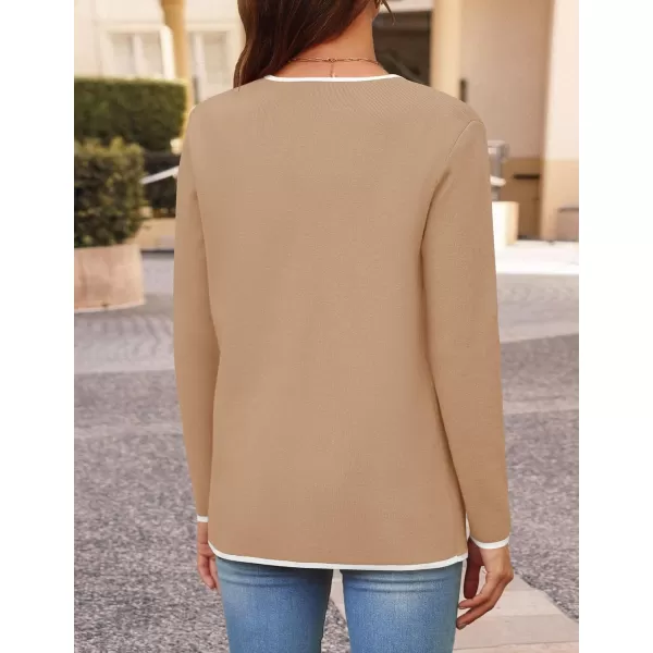 imageZESICA Womens 2024 Color Block Cardigan Sweaters Long Sleeve Button Down Open Front Coatigan with PocketsKhaki