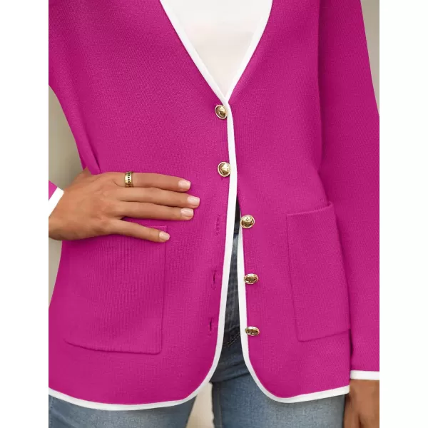imageZESICA Womens 2024 Color Block Cardigan Sweaters Long Sleeve Button Down Open Front Coatigan with PocketsRose