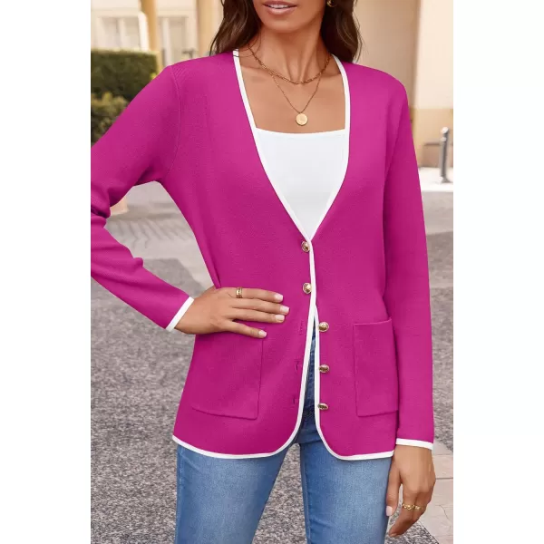 imageZESICA Womens 2024 Color Block Cardigan Sweaters Long Sleeve Button Down Open Front Coatigan with PocketsRose