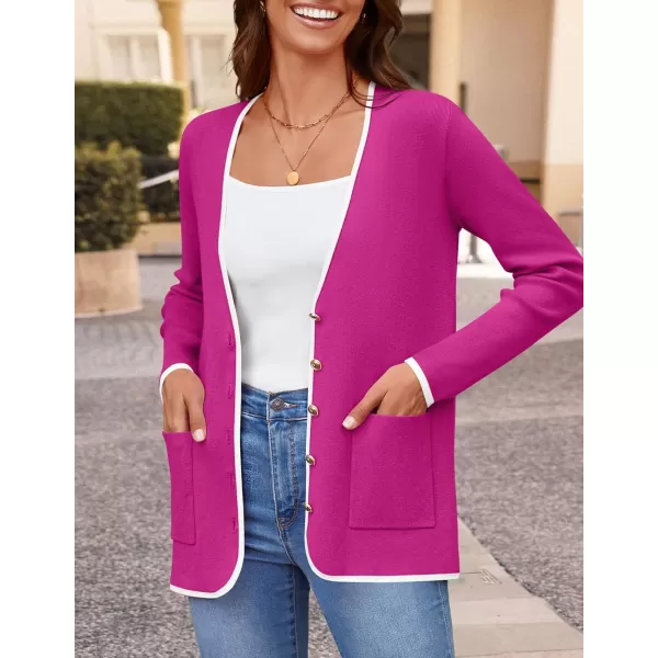 imageZESICA Womens 2024 Color Block Cardigan Sweaters Long Sleeve Button Down Open Front Coatigan with PocketsRose