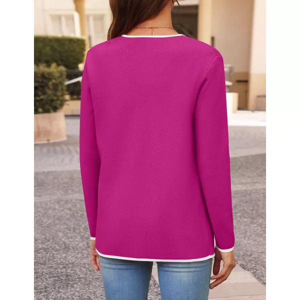 imageZESICA Womens 2024 Color Block Cardigan Sweaters Long Sleeve Button Down Open Front Coatigan with PocketsRose