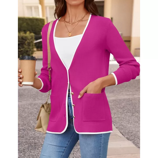 imageZESICA Womens 2024 Color Block Cardigan Sweaters Long Sleeve Button Down Open Front Coatigan with PocketsRose