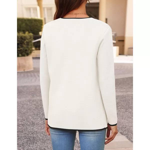 imageZESICA Womens 2024 Color Block Cardigan Sweaters Long Sleeve Button Down Open Front Coatigan with PocketsWhite