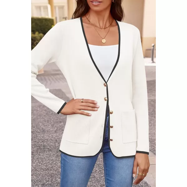 imageZESICA Womens 2024 Color Block Cardigan Sweaters Long Sleeve Button Down Open Front Coatigan with PocketsWhite