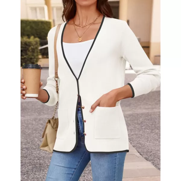 imageZESICA Womens 2024 Color Block Cardigan Sweaters Long Sleeve Button Down Open Front Coatigan with PocketsWhite