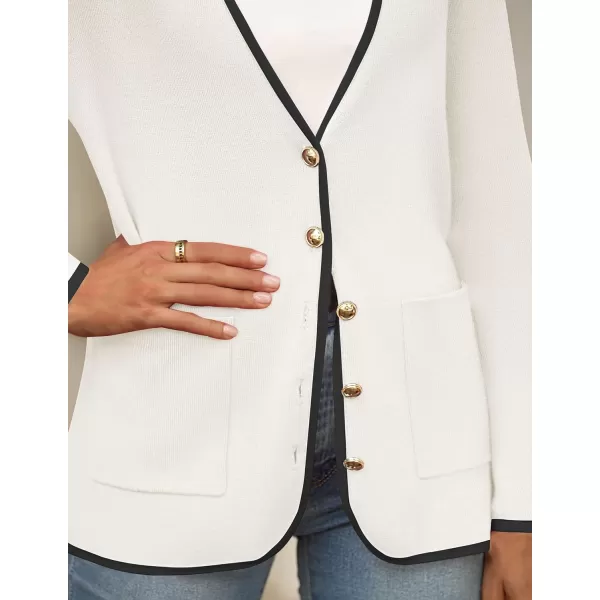 imageZESICA Womens 2024 Color Block Cardigan Sweaters Long Sleeve Button Down Open Front Coatigan with PocketsWhite