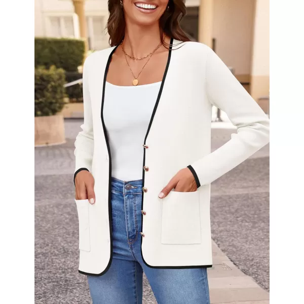 imageZESICA Womens 2024 Color Block Cardigan Sweaters Long Sleeve Button Down Open Front Coatigan with PocketsWhite