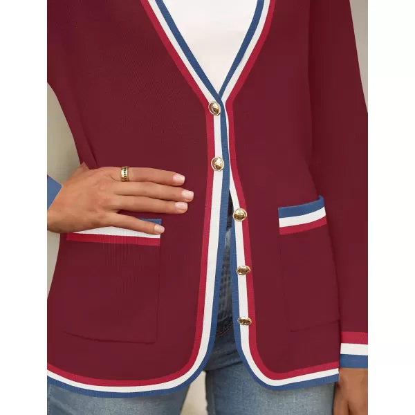 imageZESICA Womens 2024 Color Block Cardigan Sweaters Long Sleeve Button Down Open Front Coatigan with PocketsWine