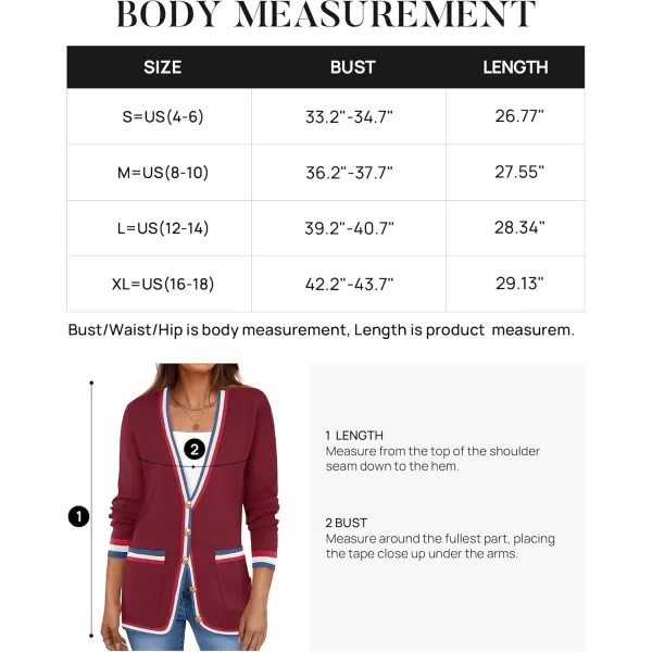 imageZESICA Womens 2024 Color Block Cardigan Sweaters Long Sleeve Button Down Open Front Coatigan with PocketsWine