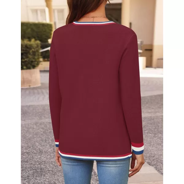 imageZESICA Womens 2024 Color Block Cardigan Sweaters Long Sleeve Button Down Open Front Coatigan with PocketsWine