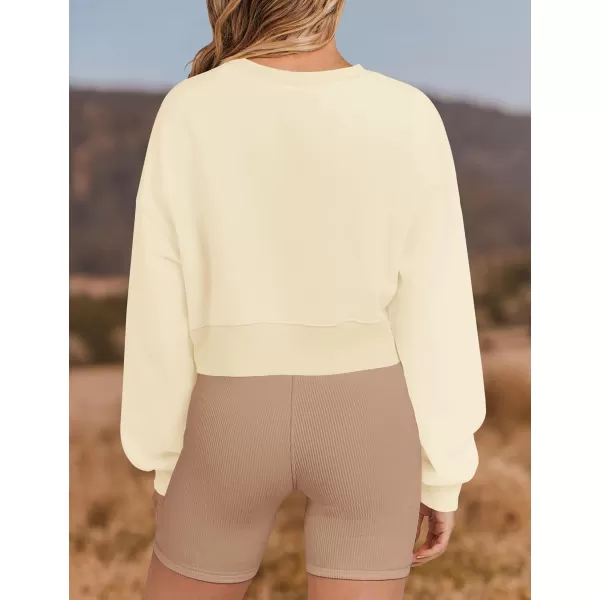 imageZESICA Womens 2024 Crop Sweatshirts Casual Long Sleeve Crewneck Solid Color Y2K Fleece Loose Pullover Sweatshirt TopsApricot