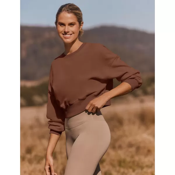 imageZESICA Womens 2024 Crop Sweatshirts Casual Long Sleeve Crewneck Solid Color Y2K Fleece Loose Pullover Sweatshirt TopsTan
