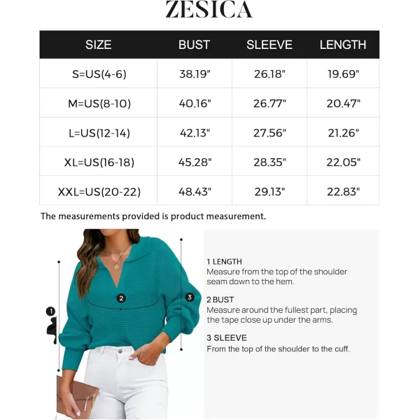 imageZESICA Womens 2024 Fall Lapel Collar V Neck Long Sleeve Ribbed Knit Comfy Loose Casual Pullover Sweater Jumper TopPeacock