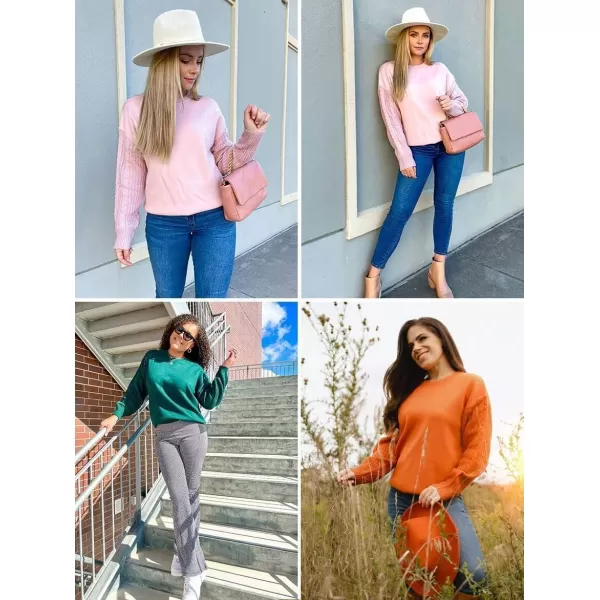 imageZESICA Womens 2024 Fall Long Sleeve Crew Neck Solid Color Cable Knit Chunky Casual Oversized Pullover Sweater TopsForestgreen
