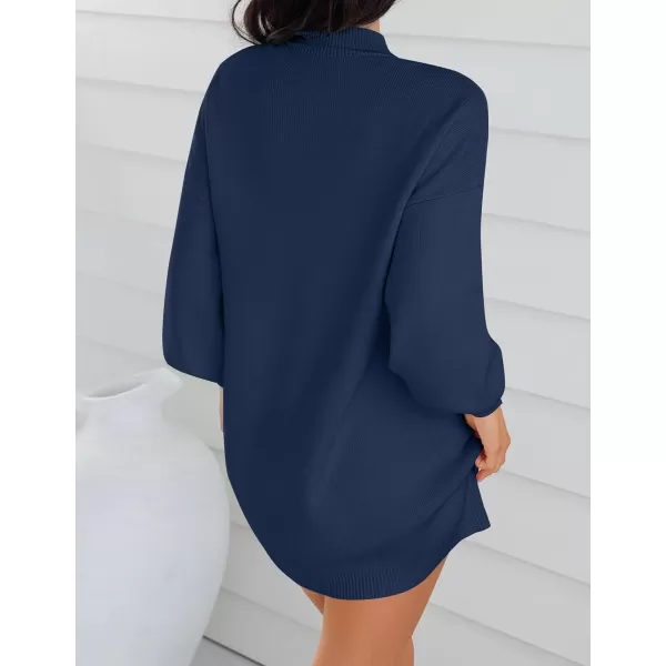 imageZESICA Womens 2024 Fall Turtleneck Sweaters Dress Oversized Long Lantern Sleeve Casual Knit Pullover Short DressesNavy