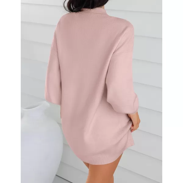 imageZESICA Womens 2024 Fall Turtleneck Sweaters Dress Oversized Long Lantern Sleeve Casual Knit Pullover Short DressesPink