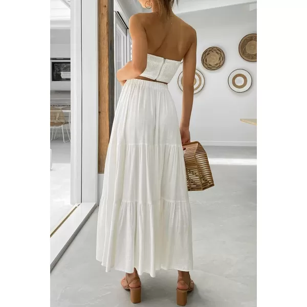 imageZESICA Womens 2024 Summer Plaid Flower Elastic High Waist Flowy A Line Maxi Skirt with PocketsWhite