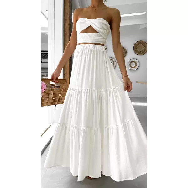imageZESICA Womens 2024 Summer Plaid Flower Elastic High Waist Flowy A Line Maxi Skirt with PocketsWhite