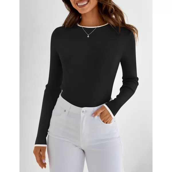 imageZESICA Womens Long Sleeve Crewneck Shirts 2024 Fall Knit Slim Fitted Casual Basic Tee Sweater TopsBlack