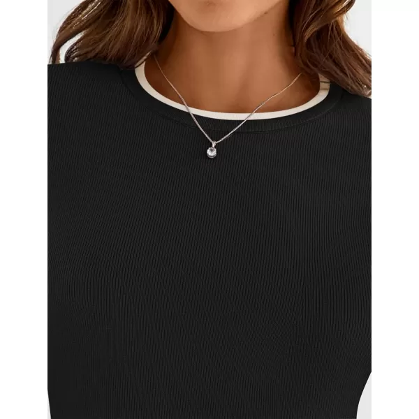 imageZESICA Womens Long Sleeve Crewneck Shirts 2024 Fall Knit Slim Fitted Casual Basic Tee Sweater TopsBlack