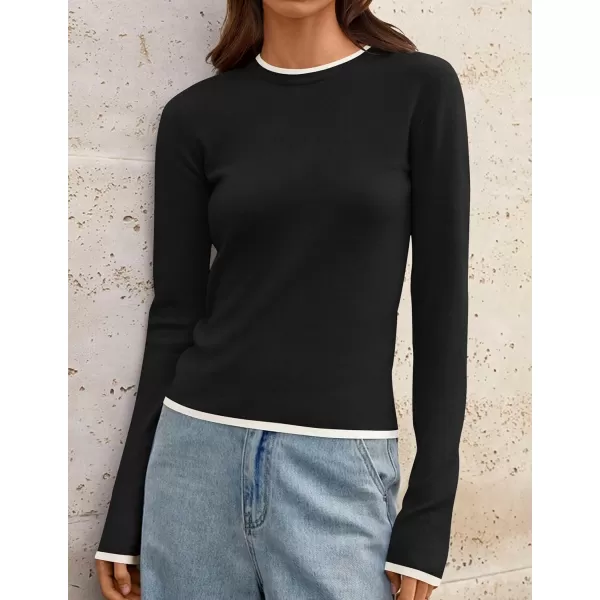 imageZESICA Womens Long Sleeve Crewneck Shirts 2024 Fall Knit Slim Fitted Casual Basic Tee Sweater TopsBlack