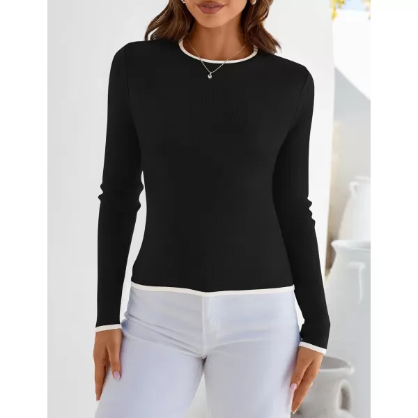 imageZESICA Womens Long Sleeve Crewneck Shirts 2024 Fall Knit Slim Fitted Casual Basic Tee Sweater TopsBlack