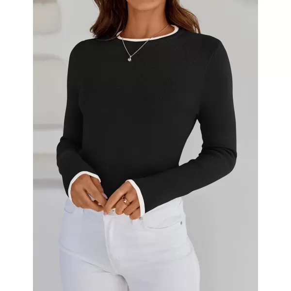 imageZESICA Womens Long Sleeve Crewneck Shirts 2024 Fall Knit Slim Fitted Casual Basic Tee Sweater TopsBlack