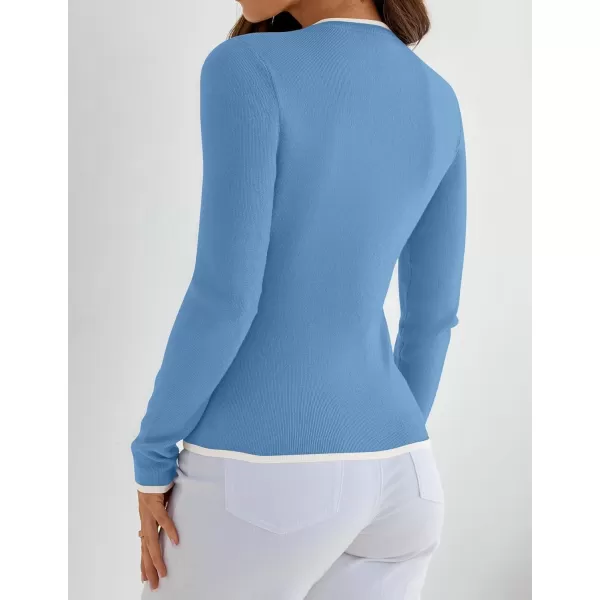 imageZESICA Womens Long Sleeve Crewneck Shirts 2024 Fall Knit Slim Fitted Casual Basic Tee Sweater TopsBlue