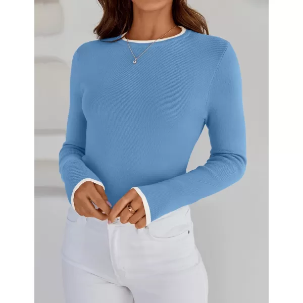 imageZESICA Womens Long Sleeve Crewneck Shirts 2024 Fall Knit Slim Fitted Casual Basic Tee Sweater TopsBlue