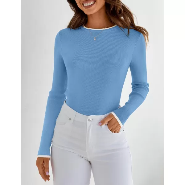 imageZESICA Womens Long Sleeve Crewneck Shirts 2024 Fall Knit Slim Fitted Casual Basic Tee Sweater TopsBlue