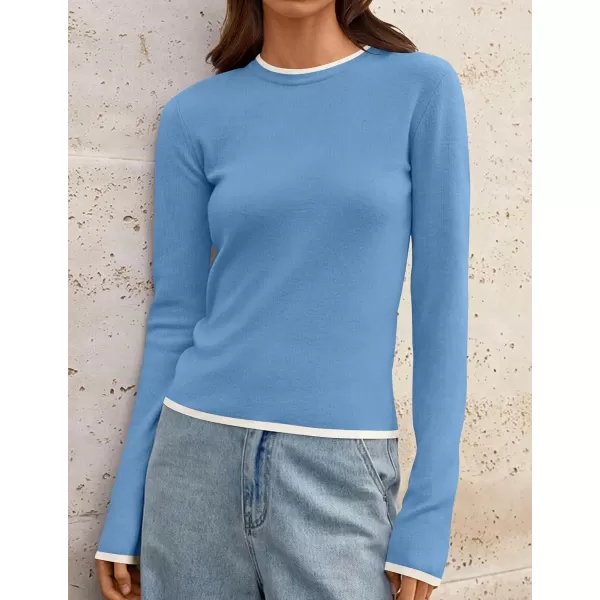 imageZESICA Womens Long Sleeve Crewneck Shirts 2024 Fall Knit Slim Fitted Casual Basic Tee Sweater TopsBlue