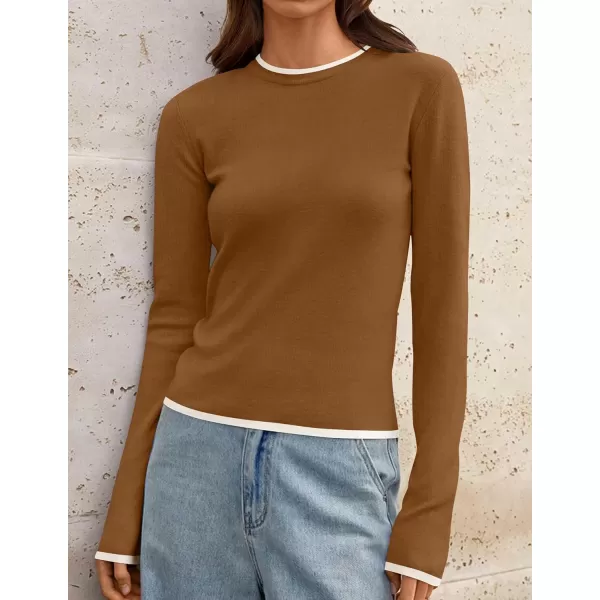 imageZESICA Womens Long Sleeve Crewneck Shirts 2024 Fall Knit Slim Fitted Casual Basic Tee Sweater TopsBrown