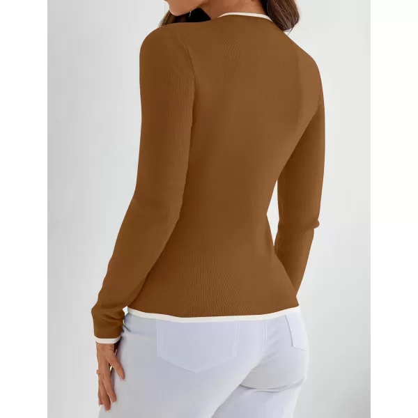 imageZESICA Womens Long Sleeve Crewneck Shirts 2024 Fall Knit Slim Fitted Casual Basic Tee Sweater TopsBrown