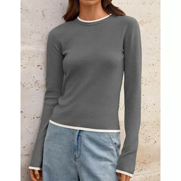 imageZESICA Womens Long Sleeve Crewneck Shirts 2024 Fall Knit Slim Fitted Casual Basic Tee Sweater TopsGrey