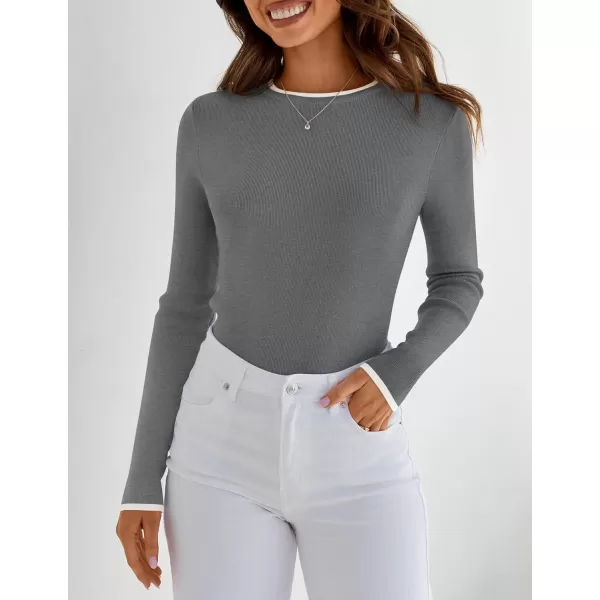 imageZESICA Womens Long Sleeve Crewneck Shirts 2024 Fall Knit Slim Fitted Casual Basic Tee Sweater TopsGrey