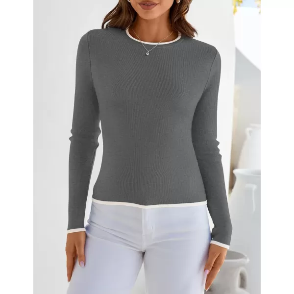 imageZESICA Womens Long Sleeve Crewneck Shirts 2024 Fall Knit Slim Fitted Casual Basic Tee Sweater TopsGrey