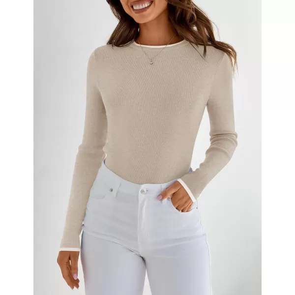 imageZESICA Womens Long Sleeve Crewneck Shirts 2024 Fall Knit Slim Fitted Casual Basic Tee Sweater TopsOatmeal