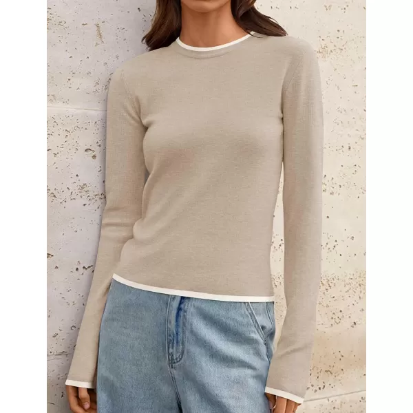 imageZESICA Womens Long Sleeve Crewneck Shirts 2024 Fall Knit Slim Fitted Casual Basic Tee Sweater TopsOatmeal