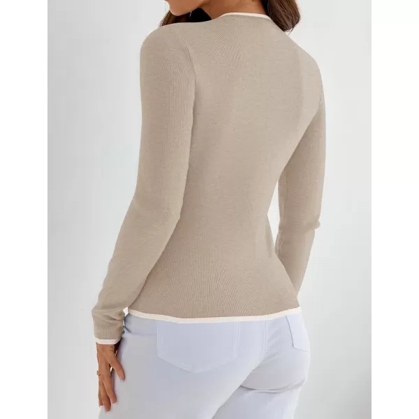 imageZESICA Womens Long Sleeve Crewneck Shirts 2024 Fall Knit Slim Fitted Casual Basic Tee Sweater TopsOatmeal