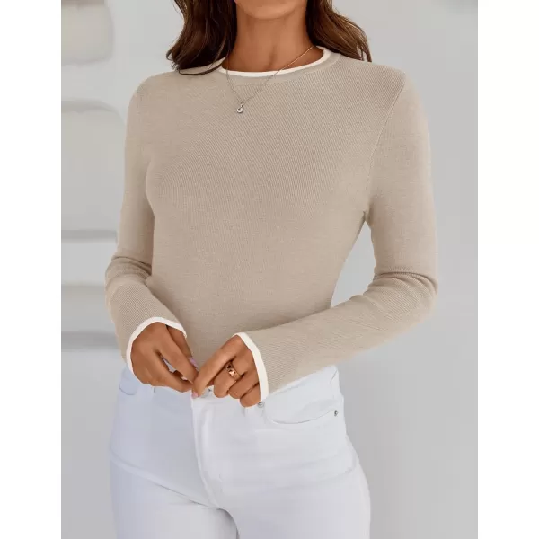 imageZESICA Womens Long Sleeve Crewneck Shirts 2024 Fall Knit Slim Fitted Casual Basic Tee Sweater TopsOatmeal