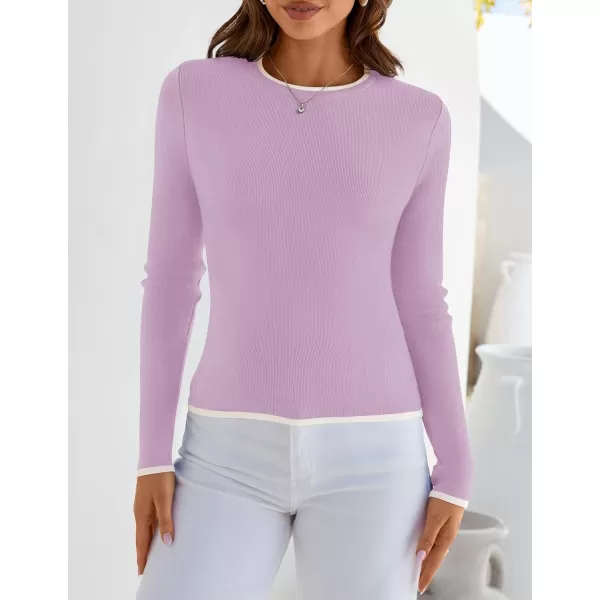 imageZESICA Womens Long Sleeve Crewneck Shirts 2024 Fall Knit Slim Fitted Casual Basic Tee Sweater TopsPurple